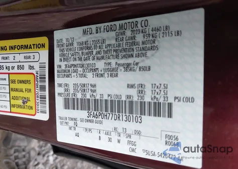 2013 Ford Fusion Se from USA, damaged, VIN 3FA6P0H77DR130103
